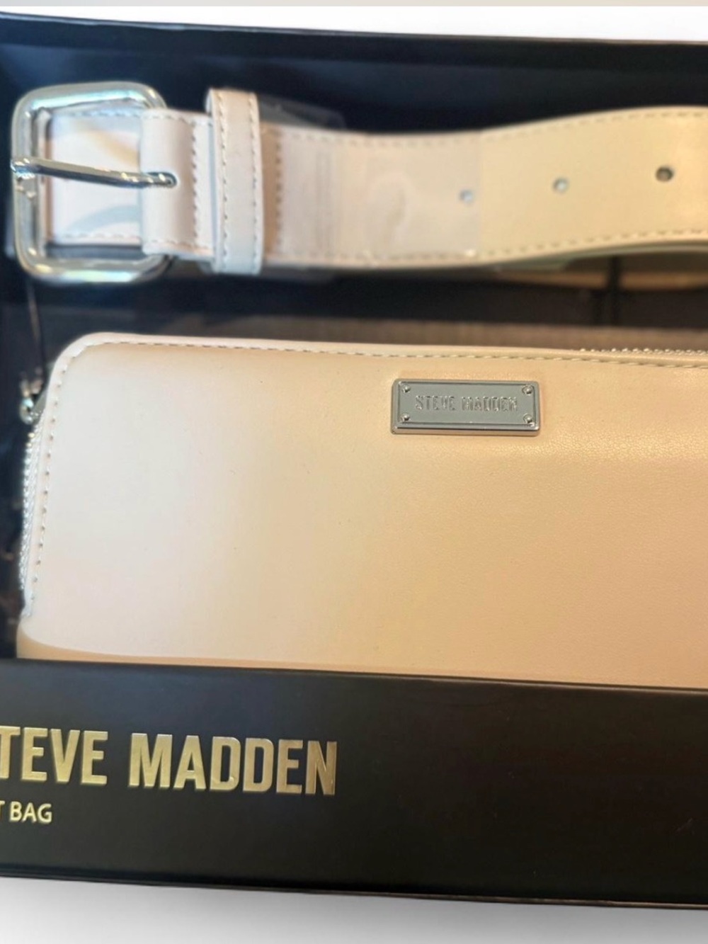Steve Madden light cream color Patent Belt Bag with Silver Hardware